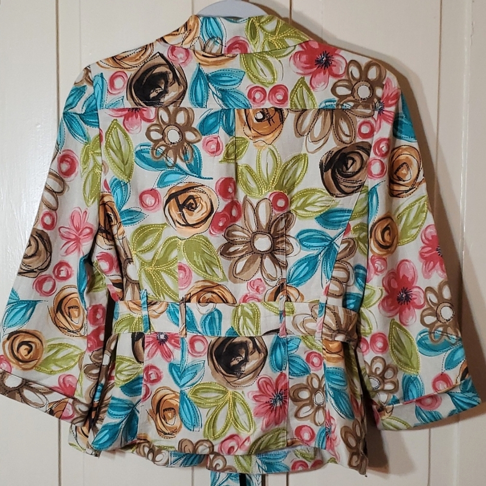 Floral Blazer Bead Detail Buttons & Tie Front Sz10 - Picture 9 of 10